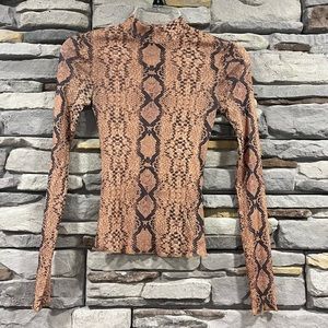 Urban outfitters snake print mesh mock neck long sleeve top size xs sheer